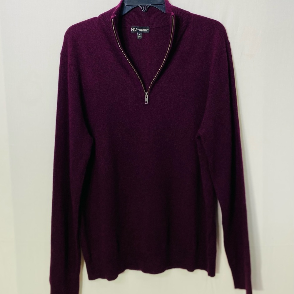 Neiman Marcus Men’s Purple Large Zip-Up 100% Cashmere Sweater
